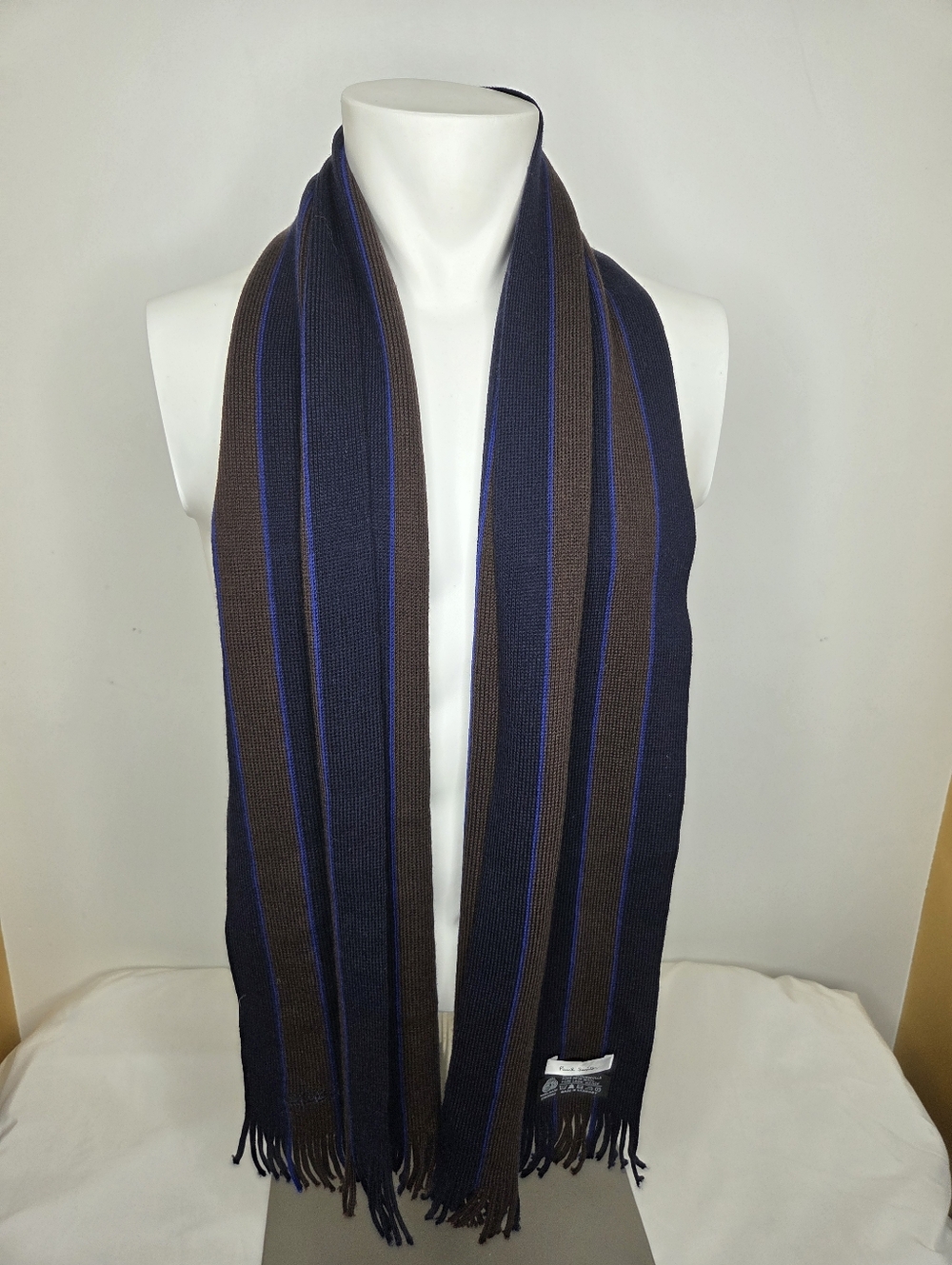 Paul Smith Navy, Brown & Blue Striped Wool Scarf For Men - Picture 3 of 8
